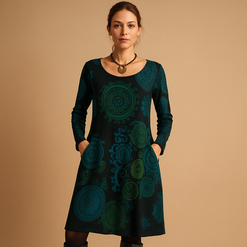 Bohemian Maxi Kleid mit langen Ärmeln und Taschen | Iris-Zermatt Boutique