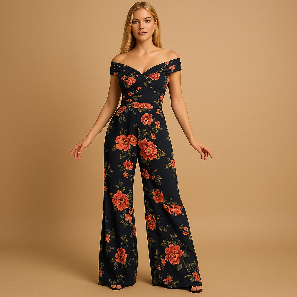 Damen Overall mit Blumendruck im Off-Shoulder-Stil | Juliette-Zermatt Boutique