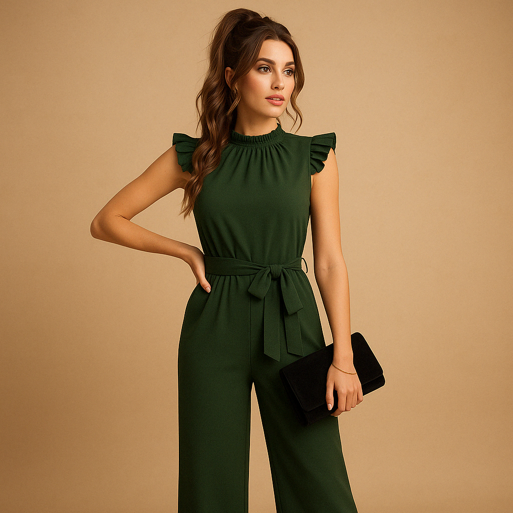Damen Overall mit Gürtel und Kappenärmeln für festliche Anlässe | Yasmine-Zermatt Boutique