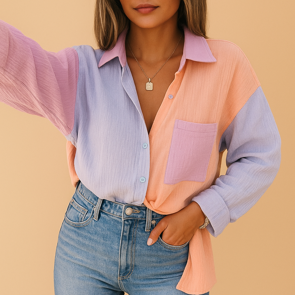 Damen elegante Patchworkbluse aus weichem Stoff | Lotte-Zermatt Boutique