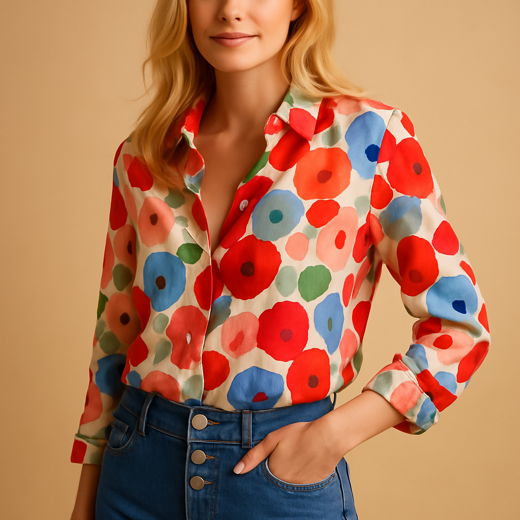 Elegante Bluse Damen mit Blumenmuster und langen Ärmeln | Fleur-Zermatt Boutique