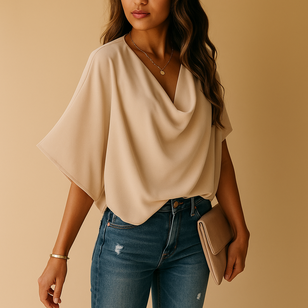 Elegante Bluse Damen mit Fledermaushülsen aus Chiffon | Clara-Zermatt Boutique