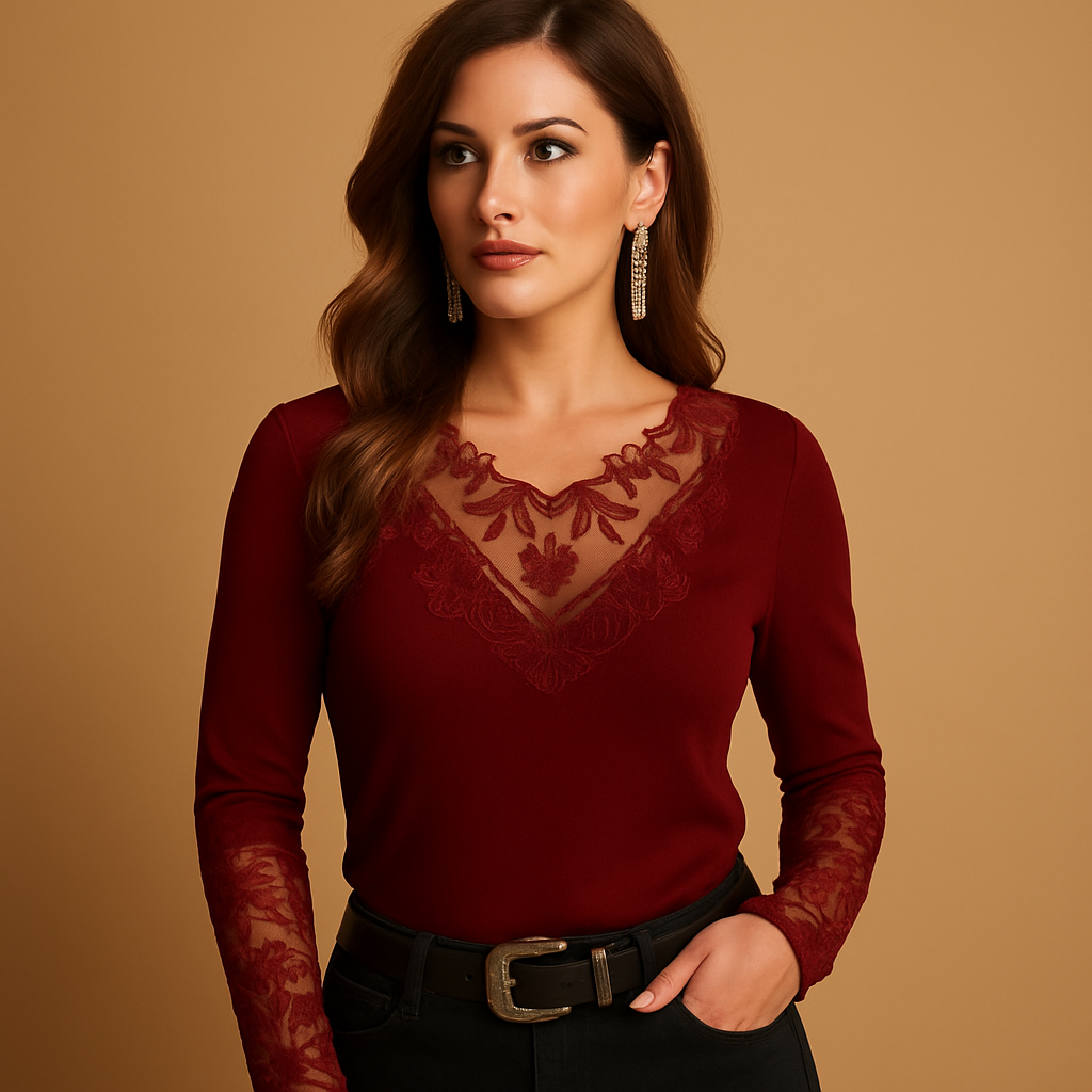 Elegante Bluse Damen mit Spitzen Design und taillierter Passform | Iris-Zermatt Boutique