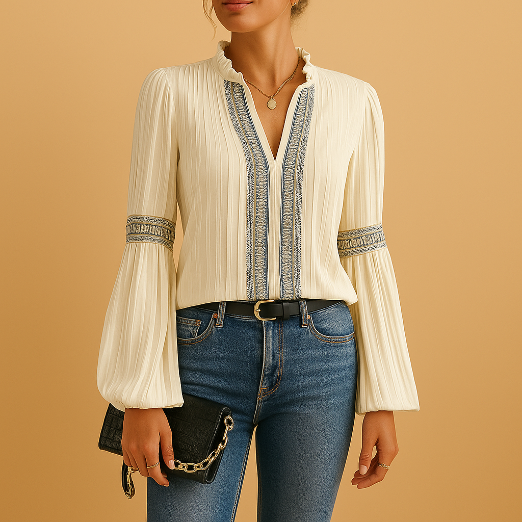 Elegante Bluse Damen mit Spitzen- und Laternärmen | Nadine-Zermatt Boutique