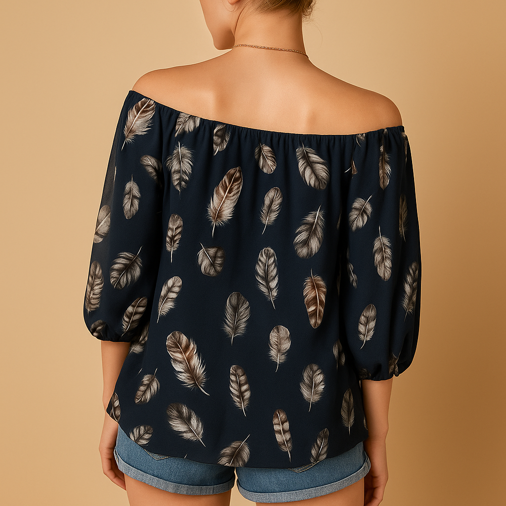 Elegante Bluse Damen mit V-Ausschnitt und Federdruck | Mia-Zermatt Boutique