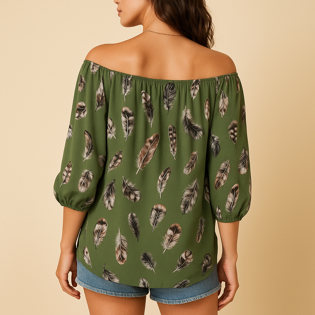 Elegante Bluse Damen mit V-Ausschnitt und Federdruck | Mia-Zermatt Boutique