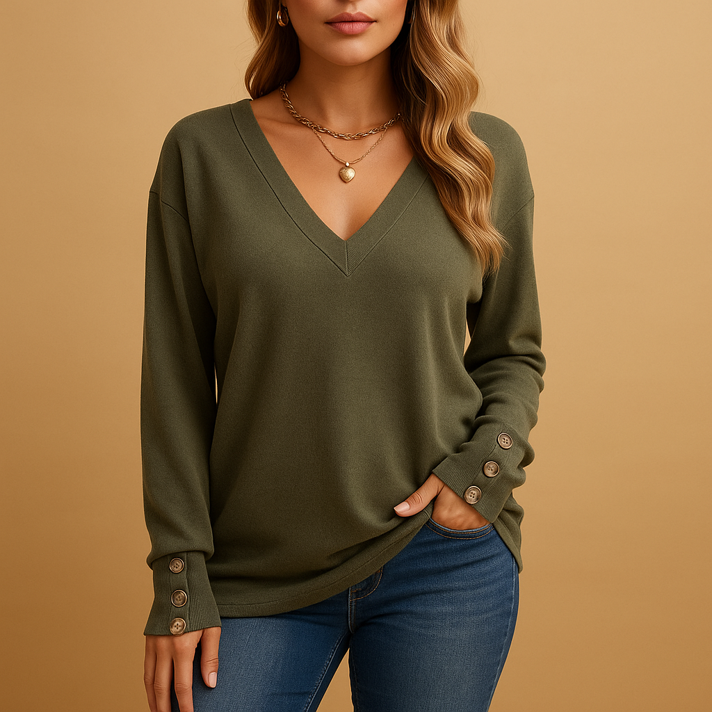 Elegante Bluse Damen mit V-Ausschnitt und Knopfdetails | Jolien-Zermatt Boutique