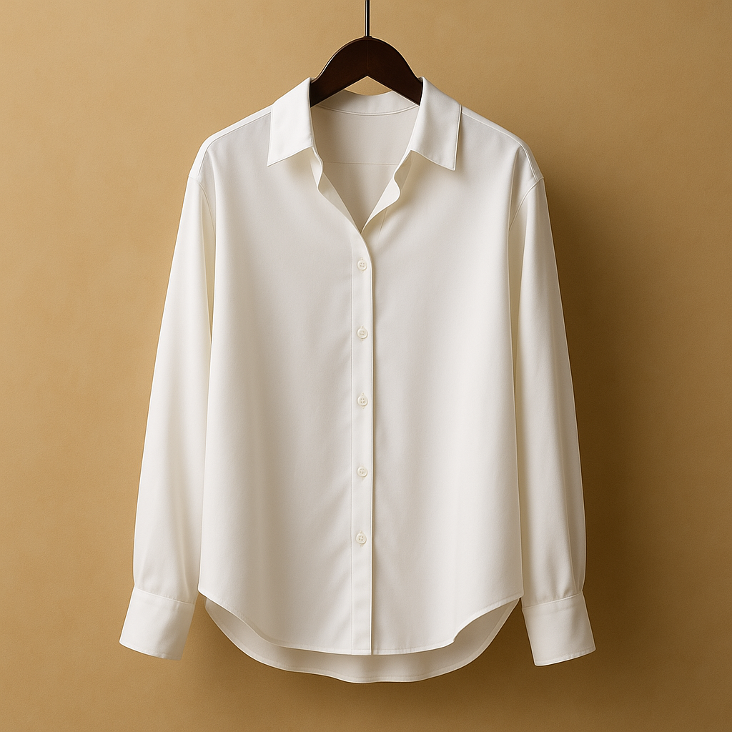 Elegante Bluse Damen mit verändertem Kragen aus Satin | Mirthe-Zermatt Boutique