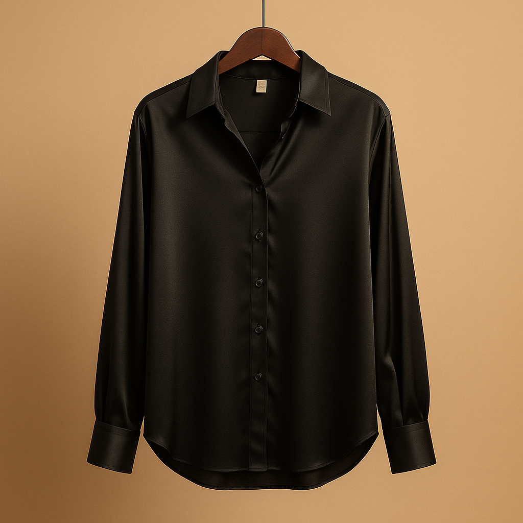 Elegante Bluse Damen mit verändertem Kragen aus Satin | Mirthe-Zermatt Boutique