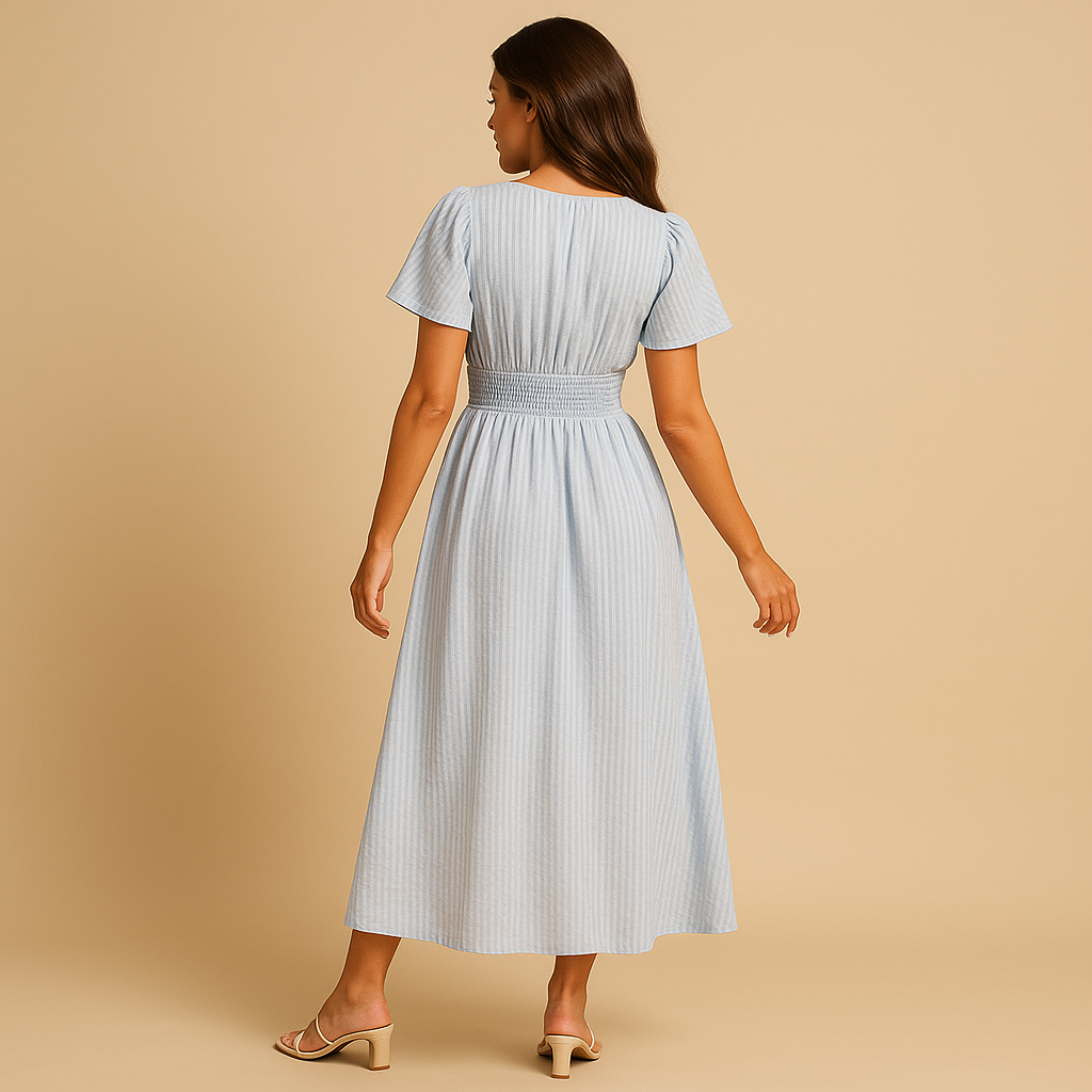 Elegantes Maxikleid mit Knopfverschluss und langen Ärmeln | Lara-Zermatt Boutique