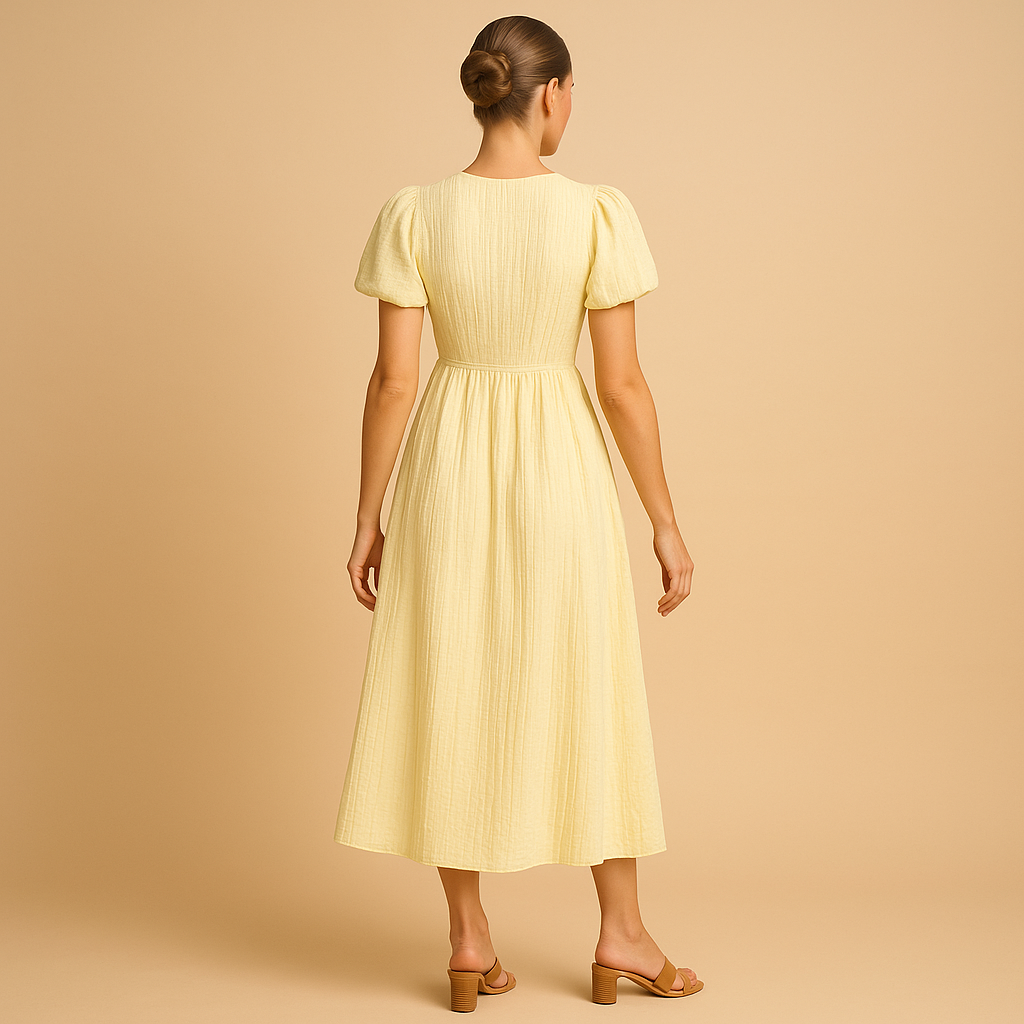 Elegantes Maxikleid mit Knopfverschluss und langen Ärmeln | Lara-Zermatt Boutique