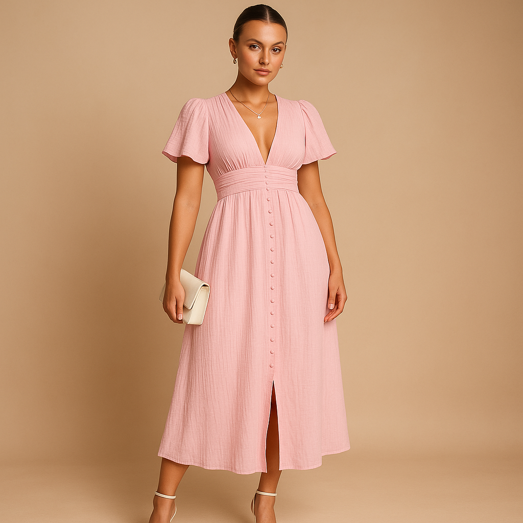 Elegantes Maxikleid mit Knopfverschluss und langen Ärmeln | Lara-Zermatt Boutique