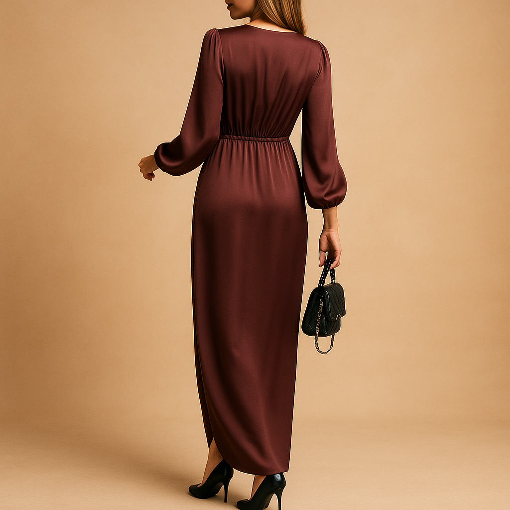 Festliches A-Linien Midi Kleid mit Puffärmeln in Bordeaux | Annelies-Zermatt Boutique