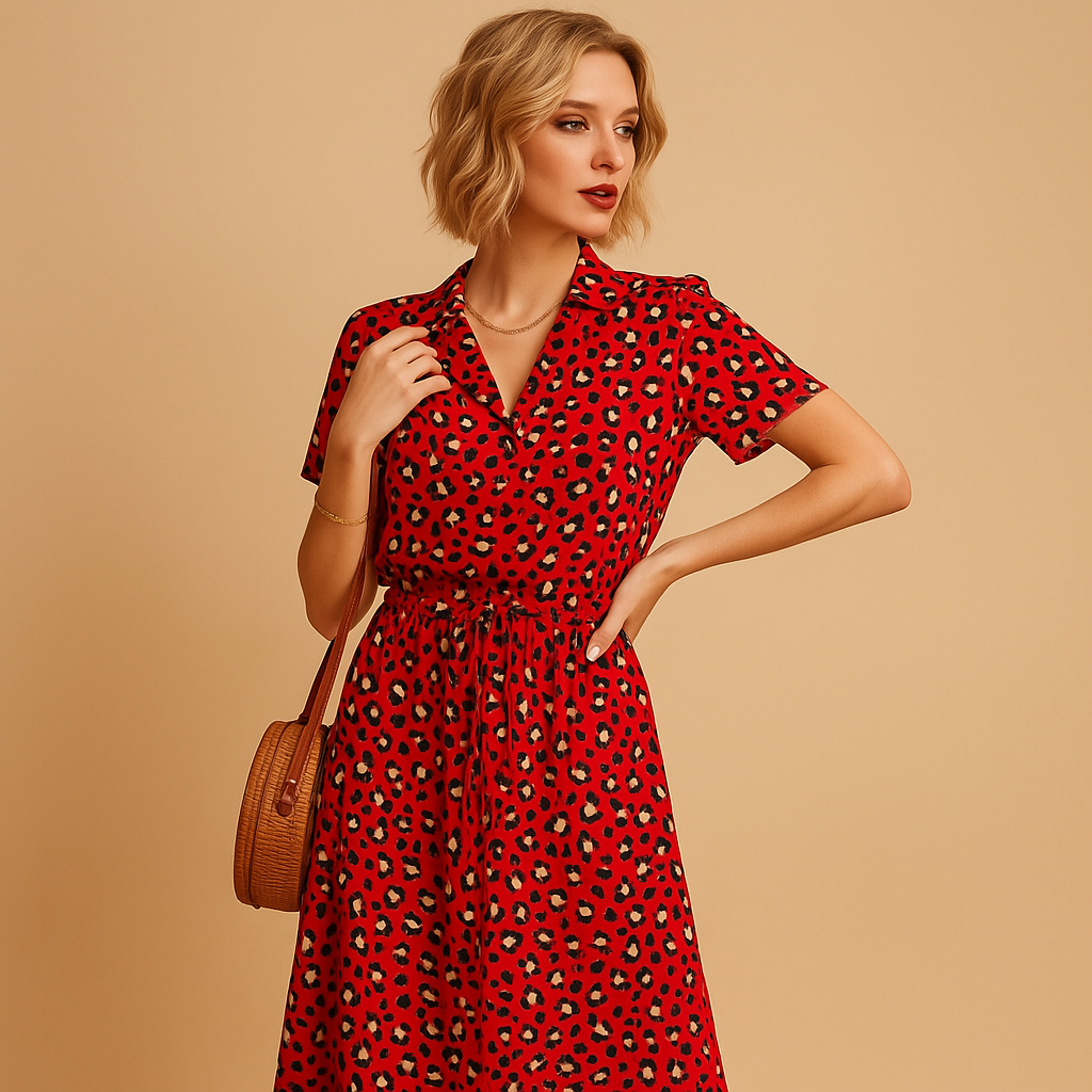 Festliches Midi-Kleid mit kurzen Ärmeln für Damen | Clara-Zermatt Boutique
