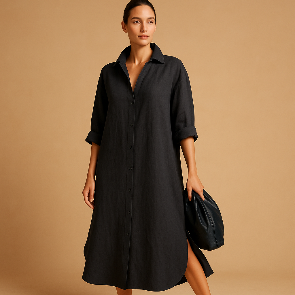 Hemdblusenkleid aus Hanfmischung mit lockerer Passform | Isabelle-Zermatt Boutique