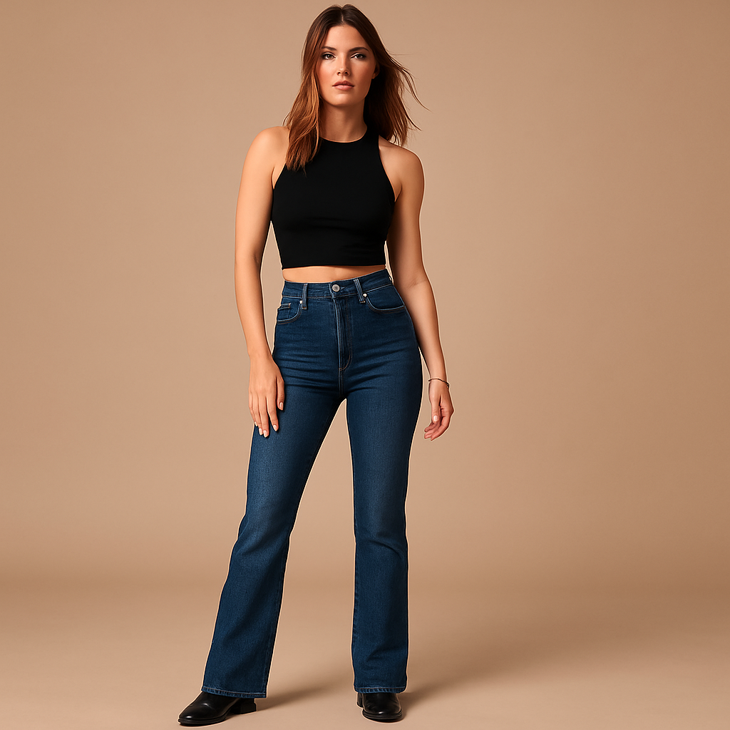 Hohe Taille Jeans mit ausgestellten Beinen für Damen | Yasmine-Zermatt Boutique