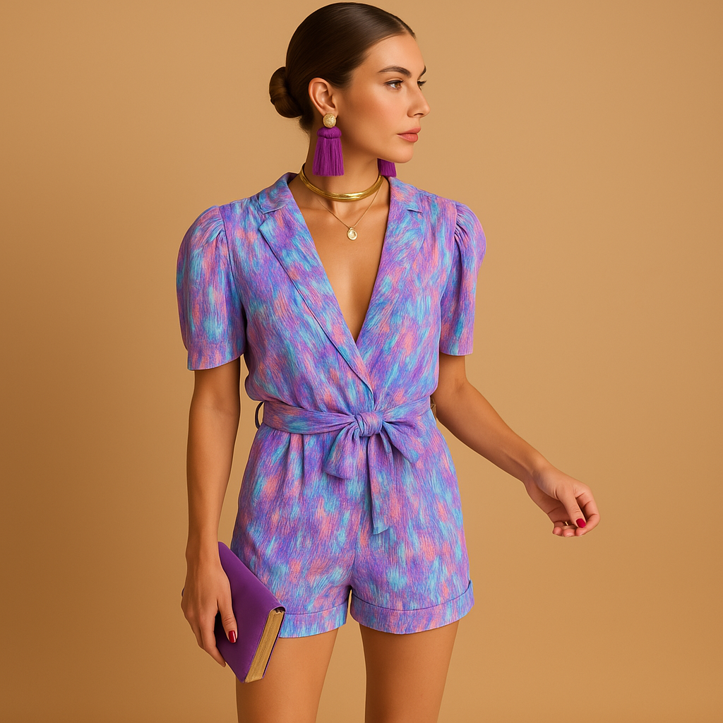 Jumpsuit Damen mit Gürtel und verspieltem Druck | Mila-Zermatt Boutique