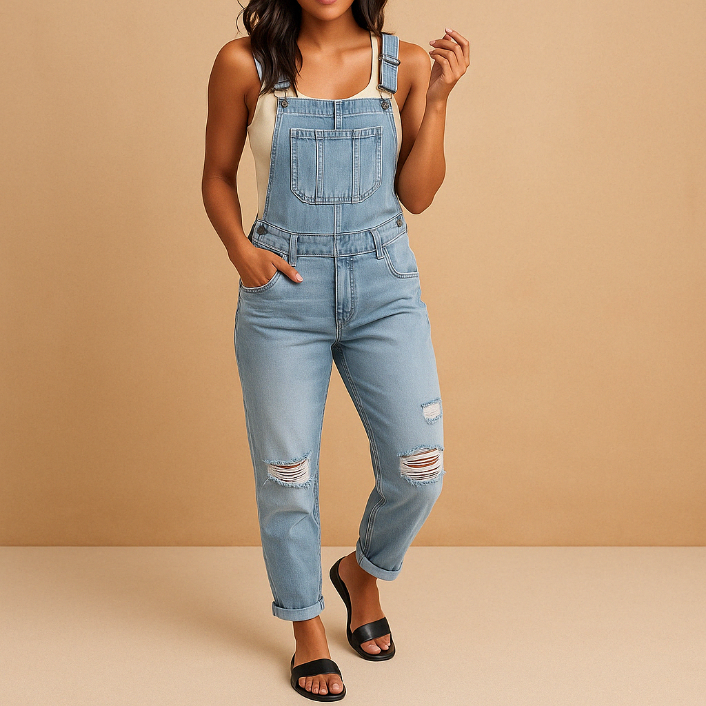 Jumpsuit Damen mit Zerrissenen Details und Verstellbaren Bändern | Mila-Zermatt Boutique