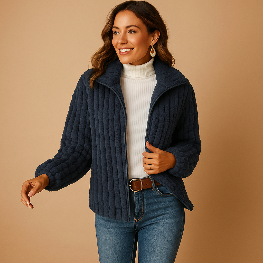 Lange Fleece-Strickjacke mit Stand-up-Kragen für Frauen | Tabitha-Zermatt Boutique