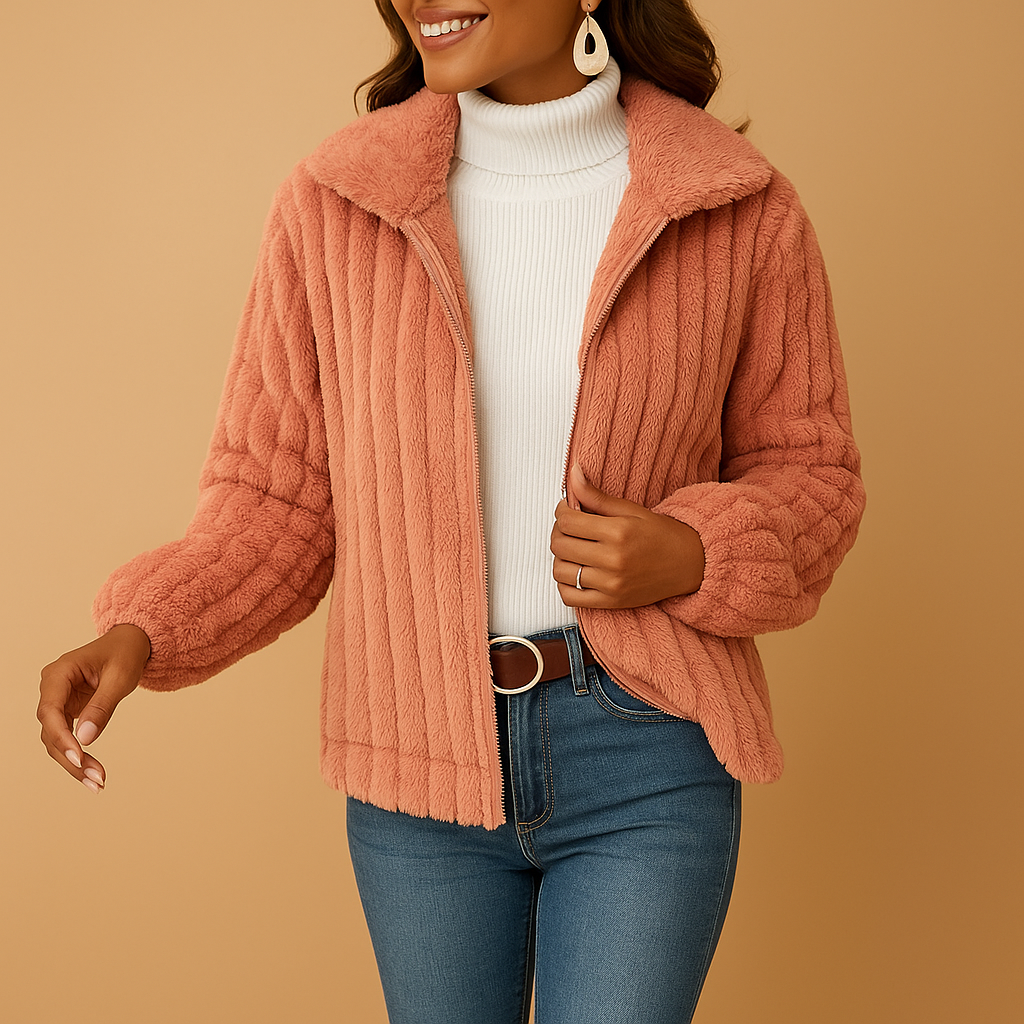 Lange Fleece-Strickjacke mit Stand-up-Kragen für Frauen | Tabitha-Zermatt Boutique