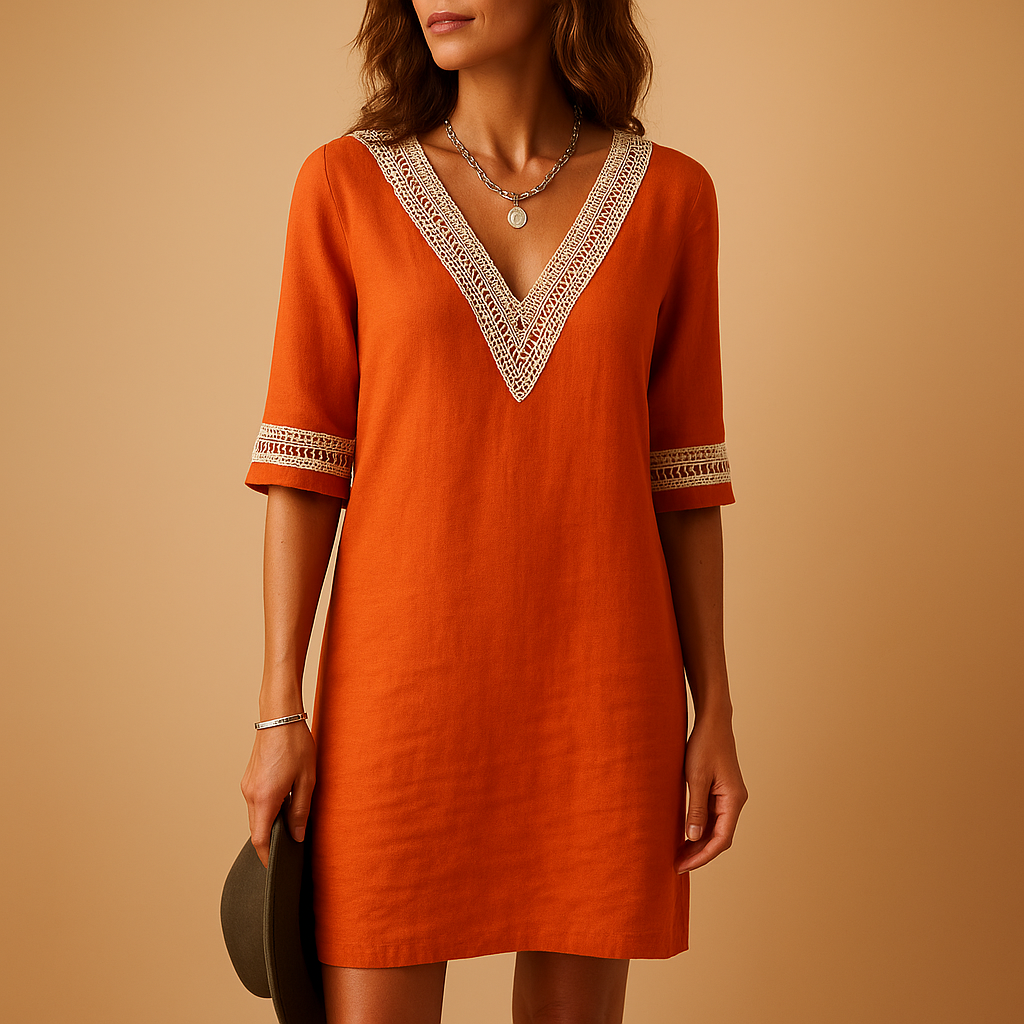 Luftige Italienische Sommerkleid mit V-Ausschnitt und Spitze | Elvira-Zermatt Boutique