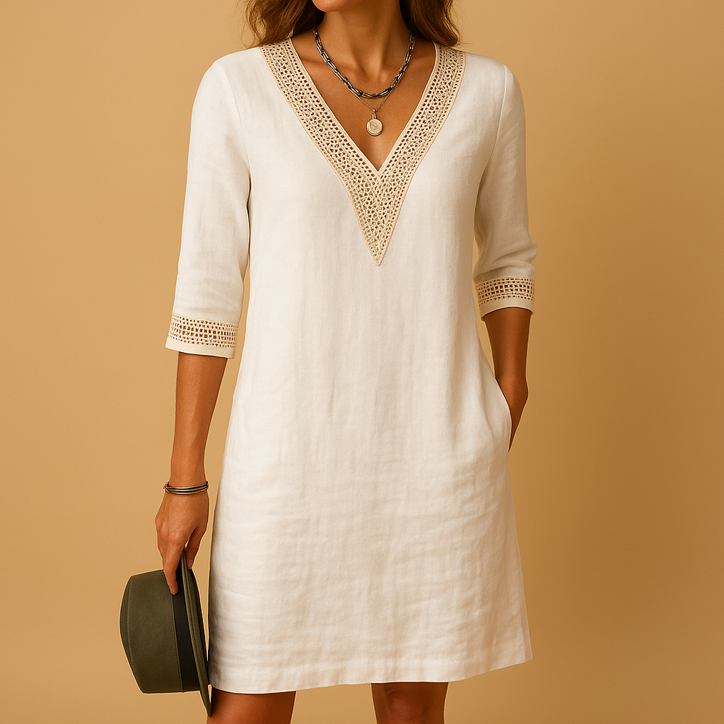 Luftige Italienische Sommerkleid mit V-Ausschnitt und Spitze | Elvira-Zermatt Boutique