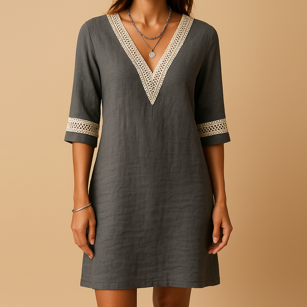 Luftige Italienische Sommerkleid mit V-Ausschnitt und Spitze | Elvira-Zermatt Boutique