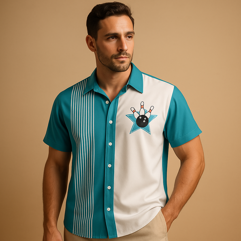 Poloshirt Herren mit Auffälligem Retro Bowling Print | Krawatten-Zermatt Boutique