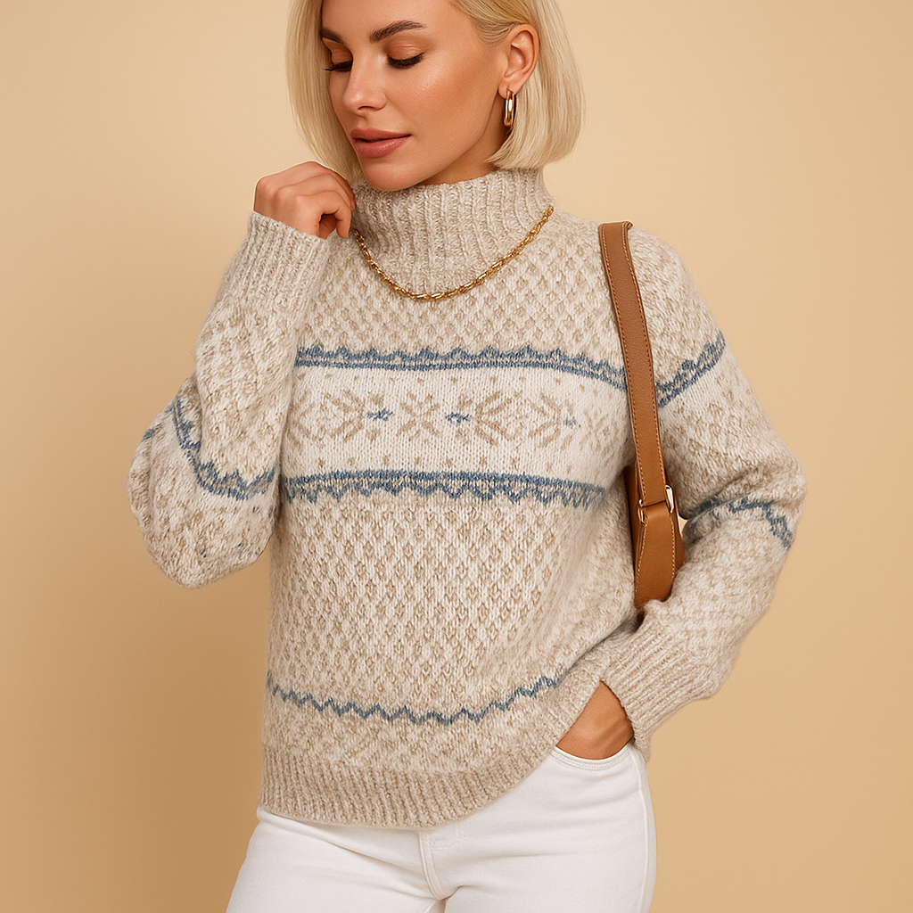 Rollkragenpullover für Damen mit Schneeflockenmuster | Jimena-Zermatt Boutique