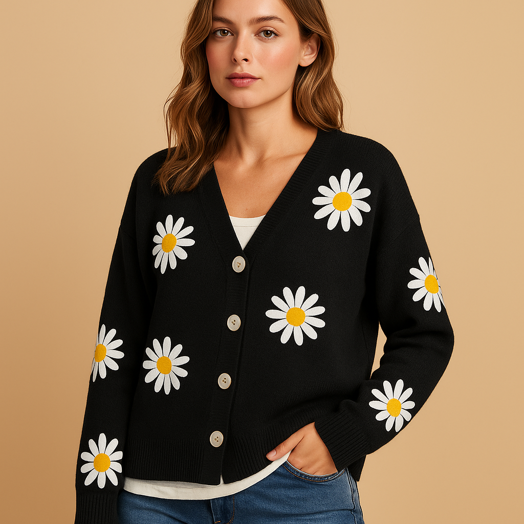 Strickjacke Damen mit Blumenmuster und Knopffront | Enya-Zermatt Boutique