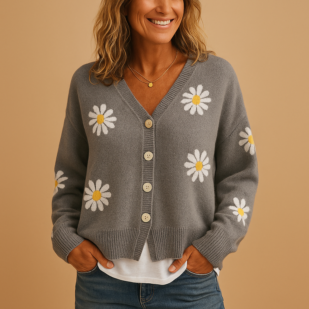 Strickjacke Damen mit Blumenmuster und Knopffront | Enya-Zermatt Boutique