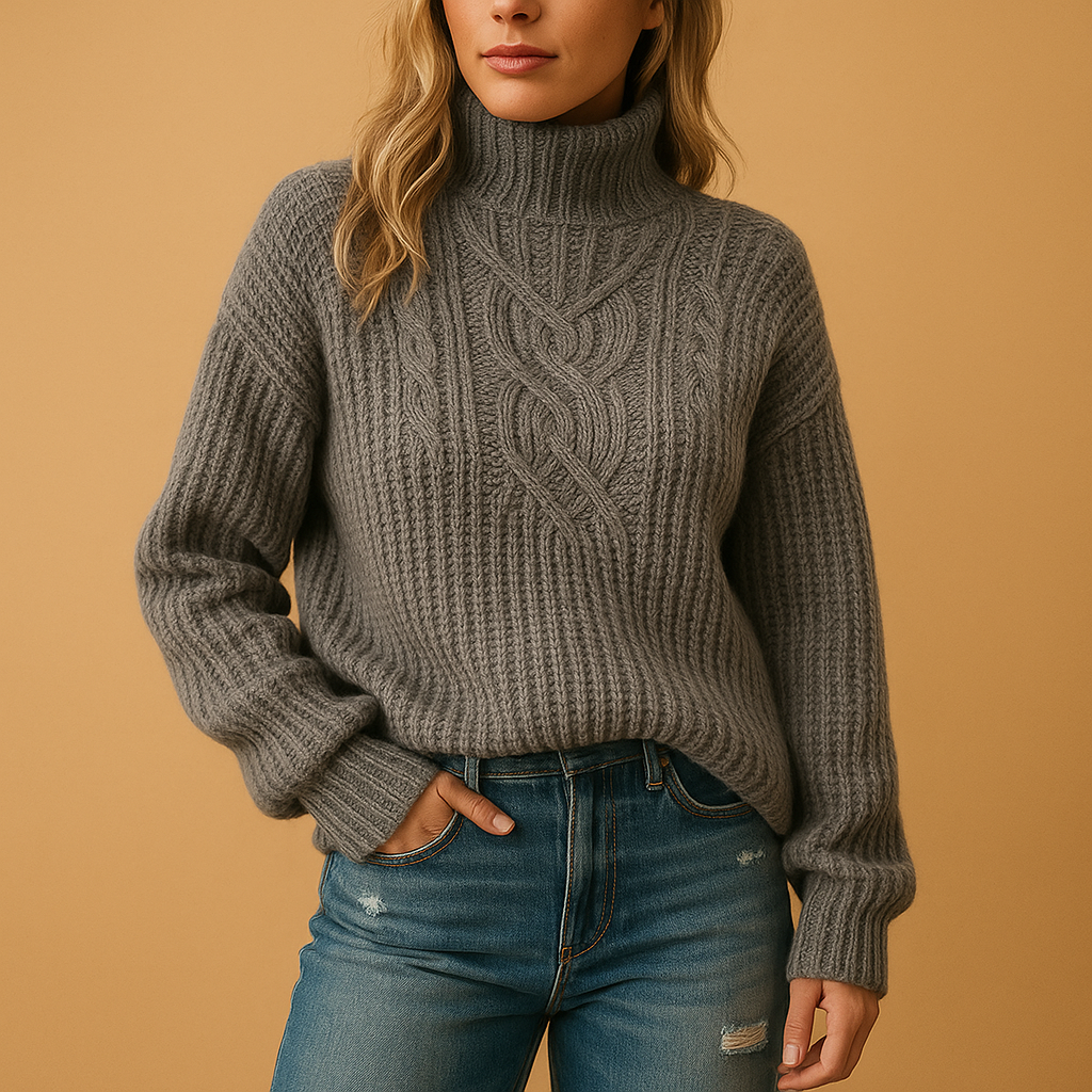 Strickpullover Damen mit hohem Hals und Kabelstrickdetails | Melanie-Zermatt Boutique
