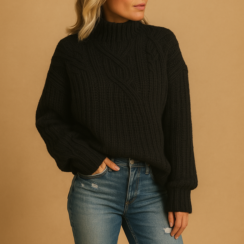 Strickpullover Damen mit hohem Hals und Kabelstrickdetails | Melanie-Zermatt Boutique