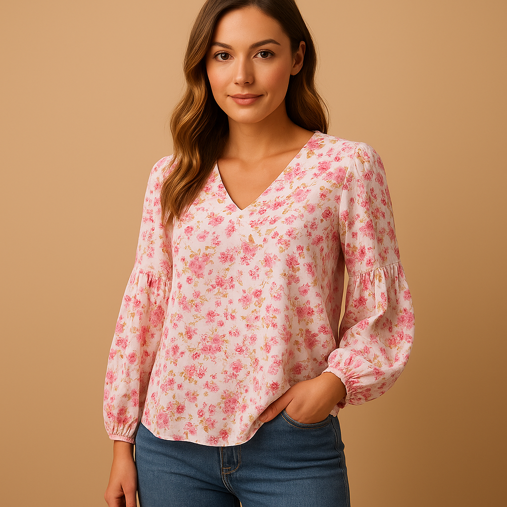 Elegante Bluse Damen mit Blumendruck für Sommer | Mila-2