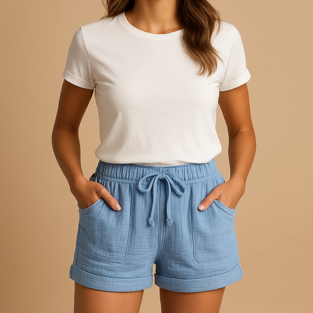 Kurze Hosen für Damen mit Elastischem Bund und Taschen | Manya-3
