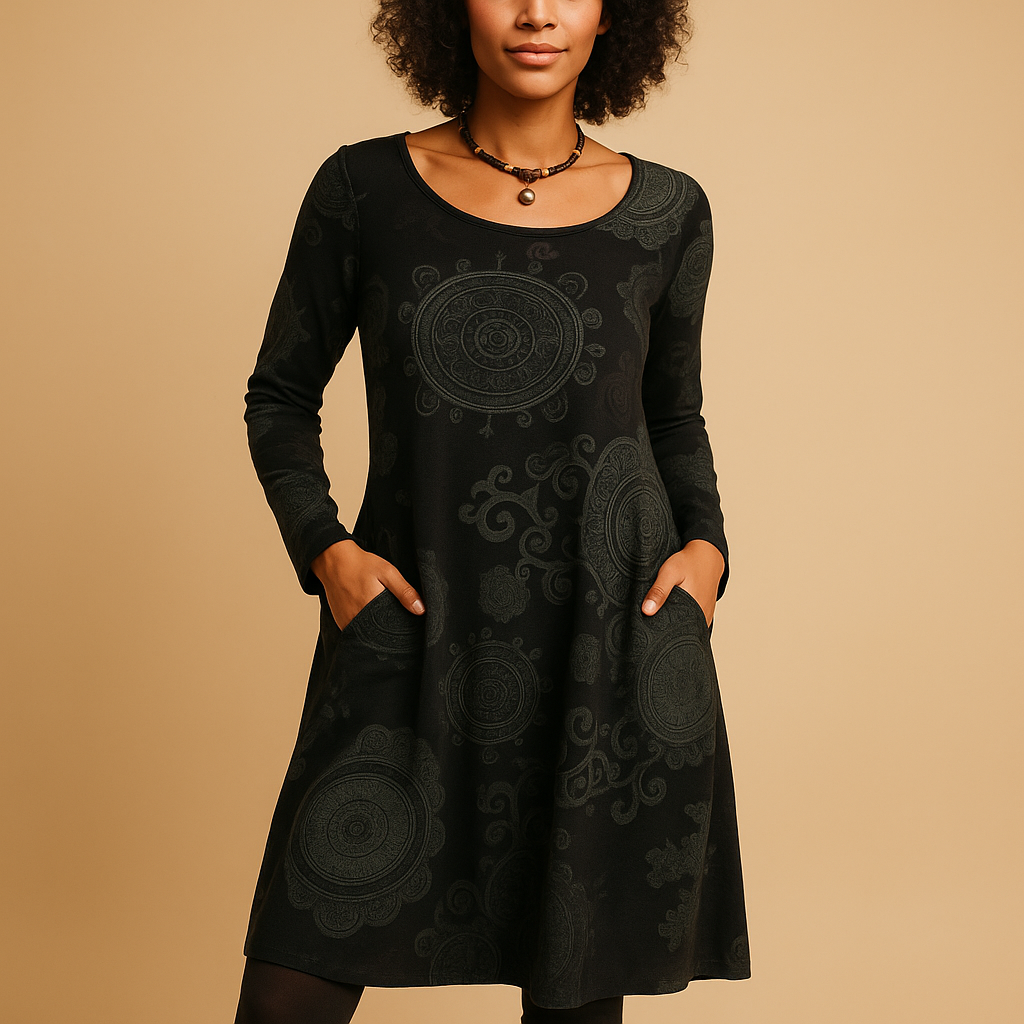 Bohemian Maxi Kleid mit langen Ärmeln und Taschen | Iris-Zermatt Boutique