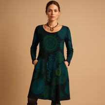 Bohemian Maxi Kleid mit langen Ärmeln und Taschen | Iris-Zermatt Boutique