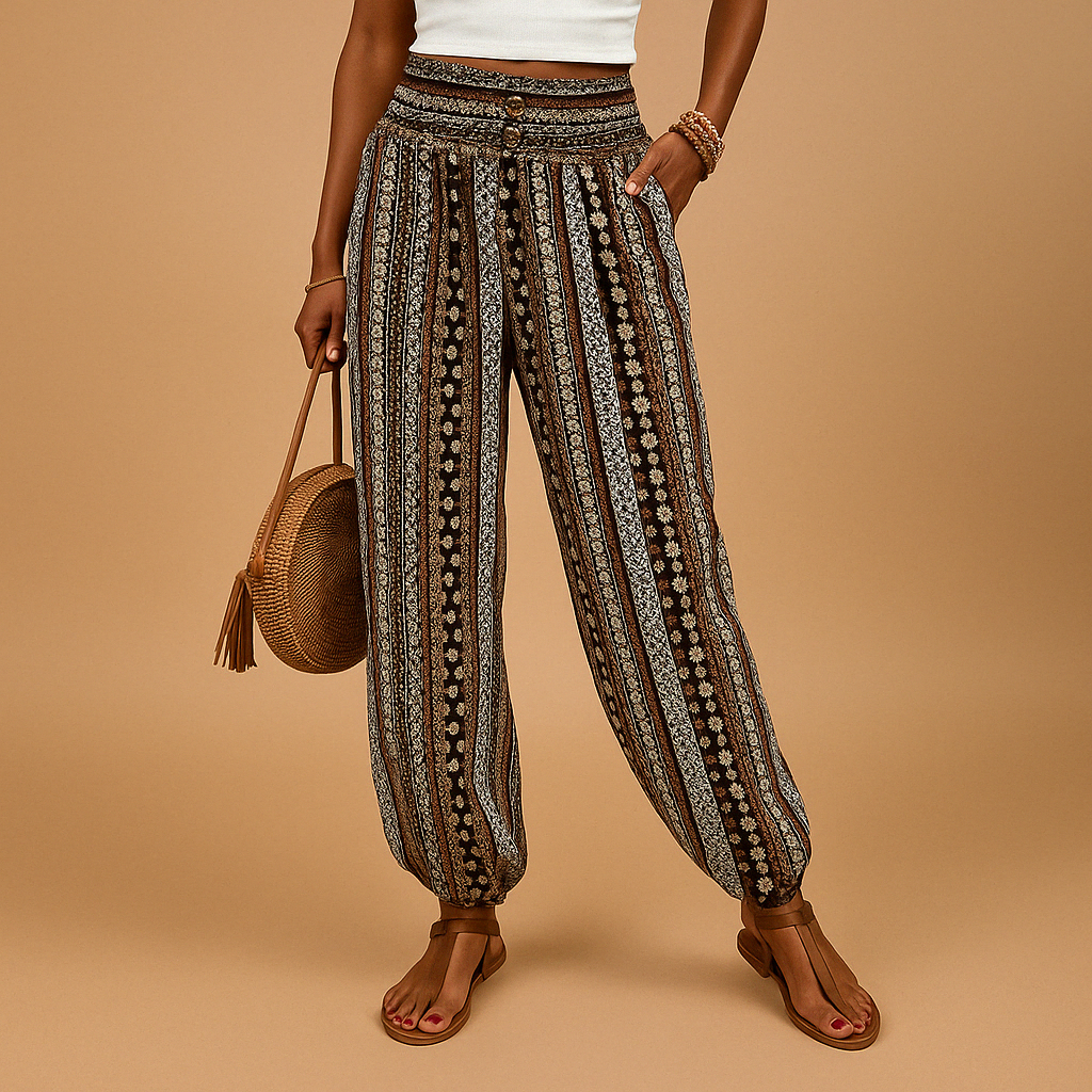 Hohe Taillenhose Damen im Boho-Stil mit lockerer Passform | Elena-1