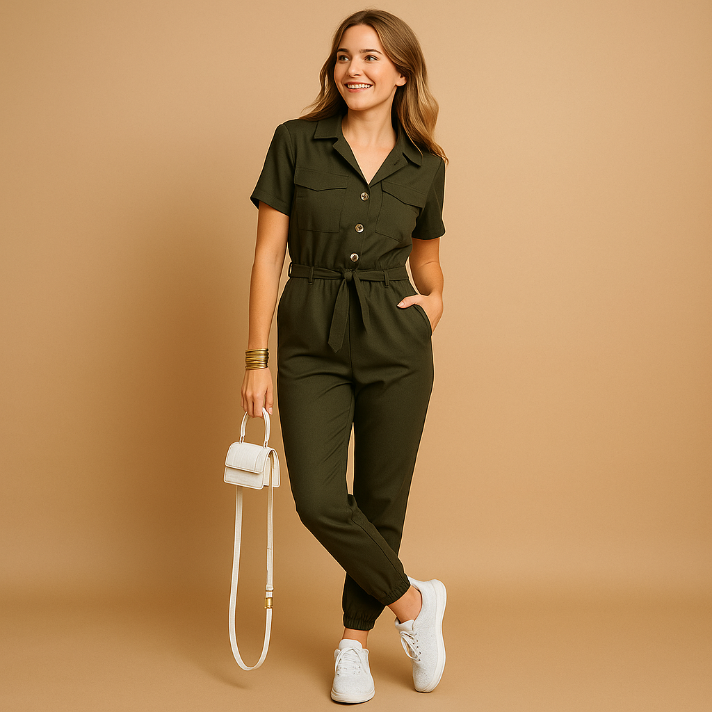 Damen Jumpsuit mit V-Ausschnitt und Frachtbeuteln | Nora-Zermatt Boutique