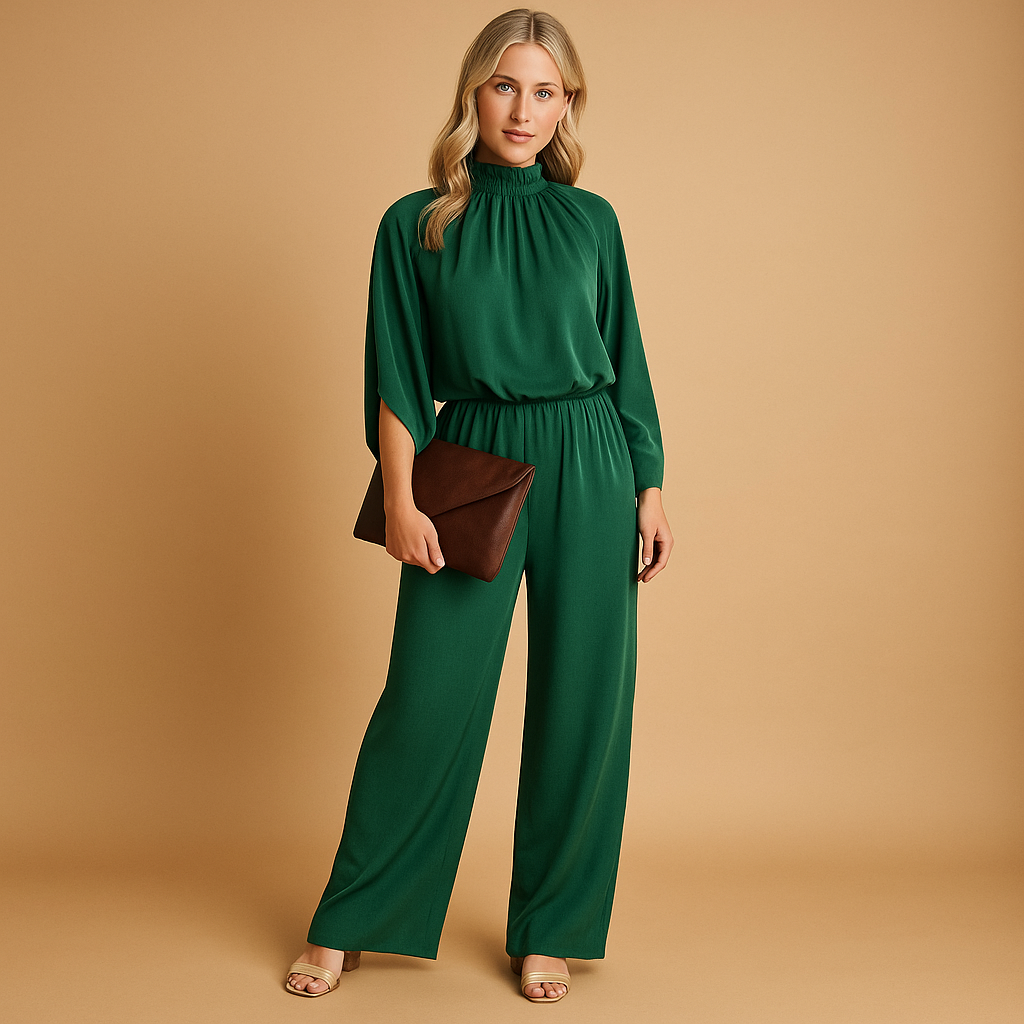 Damen Jumpsuit zur Hochzeit mit langen Ärmeln und weitem Bein | Veerle-Zermatt Boutique