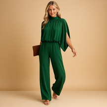Damen Jumpsuit zur Hochzeit mit langen Ärmeln und weitem Bein | Veerle-Zermatt Boutique