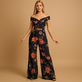 Damen Overall mit Blumendruck im Off-Shoulder-Stil | Juliette-Zermatt Boutique