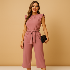 Damen Overall mit Gürtel und Kappenärmeln für festliche Anlässe | Yasmine-Zermatt Boutique