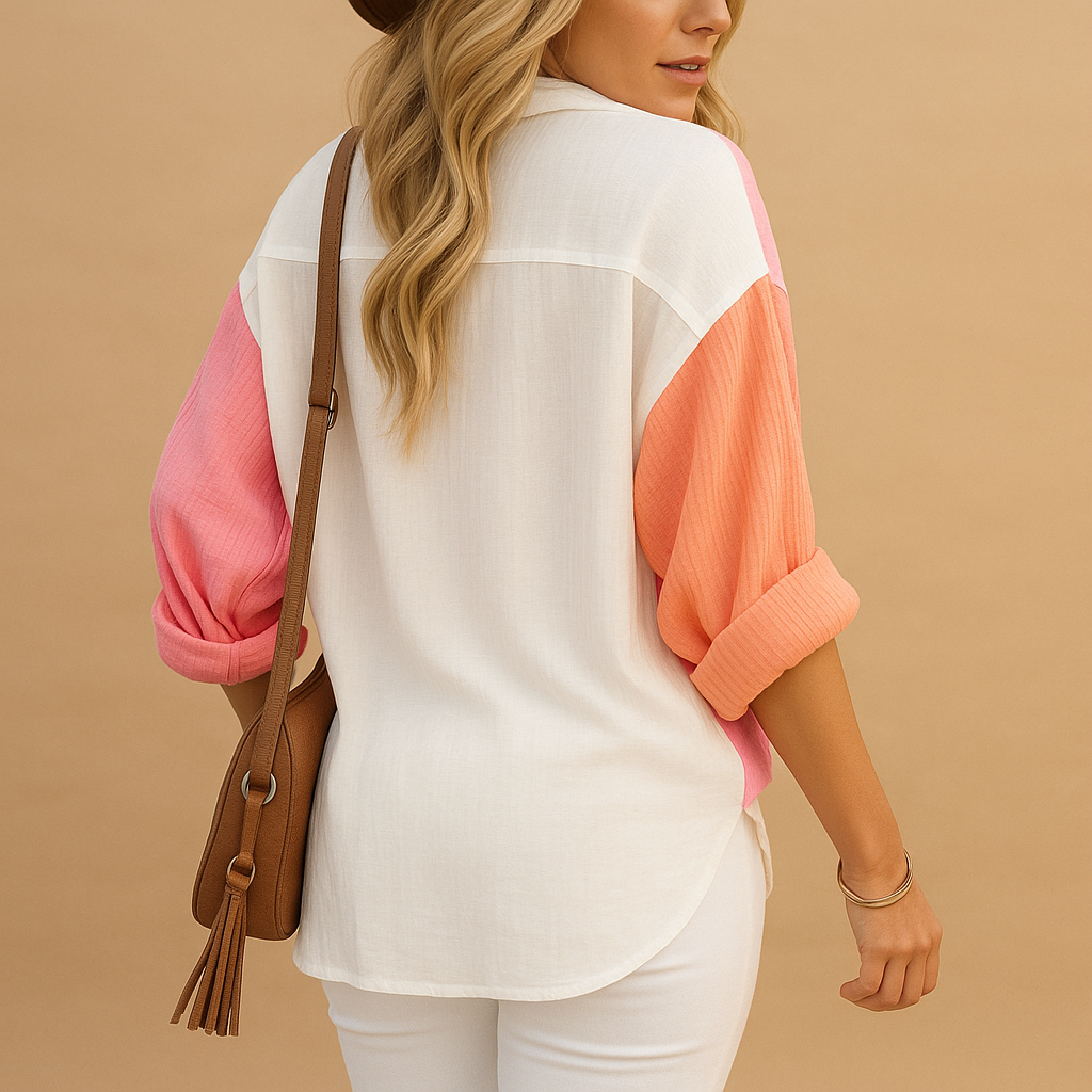 Damen elegante Patchworkbluse aus weichem Stoff | Lotte-Zermatt Boutique