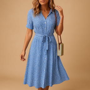 Damenkleid mit Blumendruck und kurzer Ärmeln für den Sommer | Anna-Zermatt Boutique