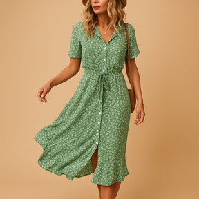 Damenkleid mit Blumendruck und kurzer Ärmeln für den Sommer | Anna-Zermatt Boutique