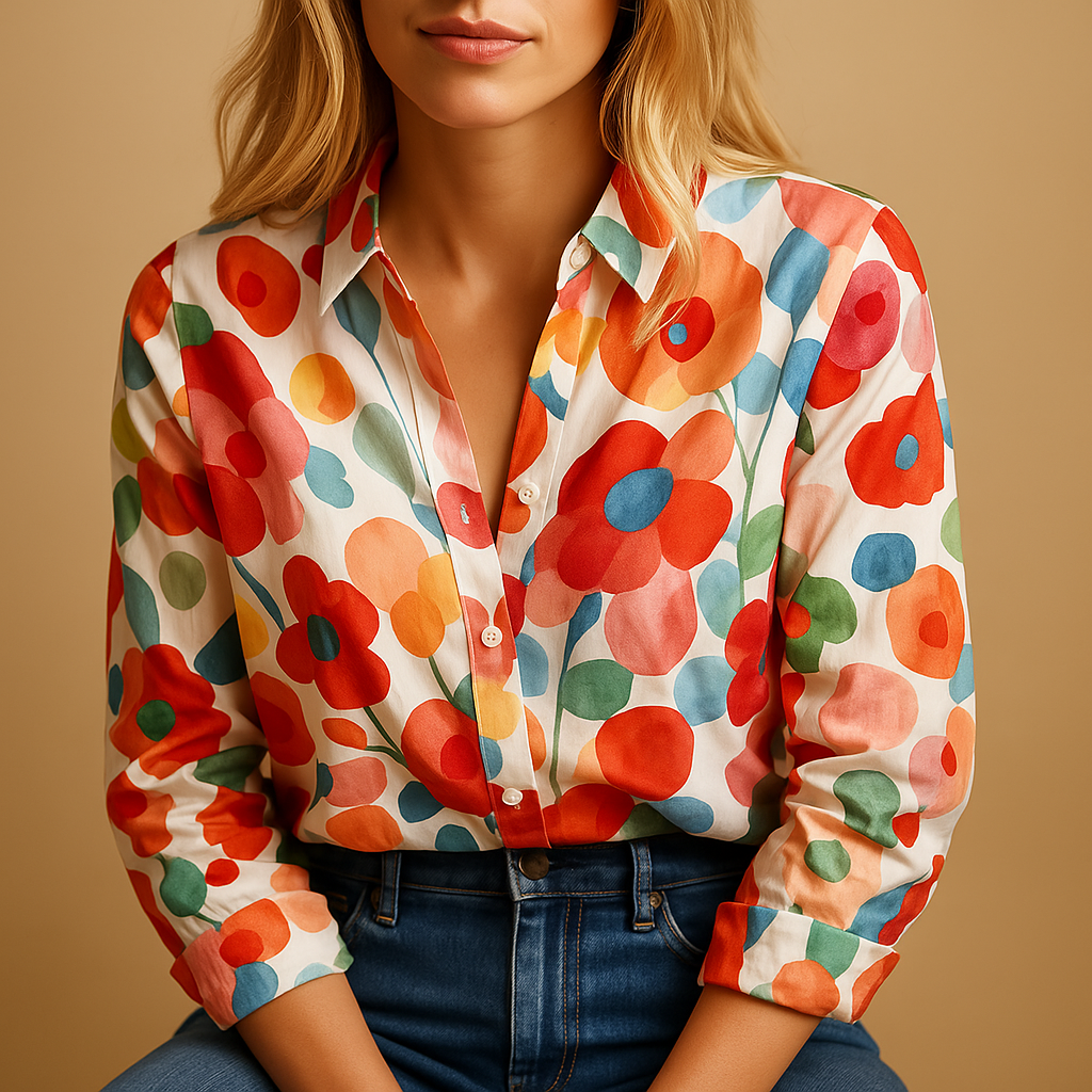Elegante Bluse Damen mit Blumenmuster und langen Ärmeln | Fleur-Zermatt Boutique