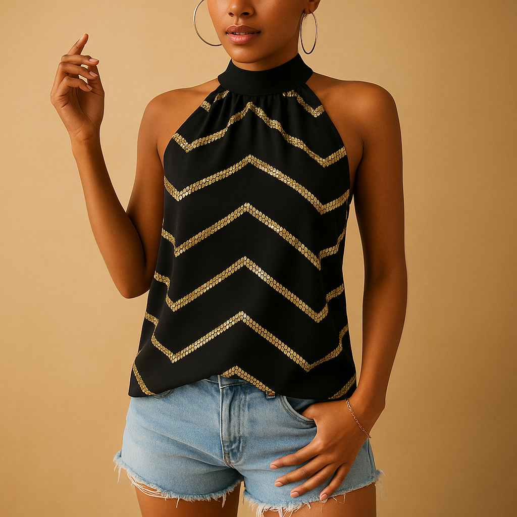 Elegante Bluse Damen mit Gestreiftem Design und Niedrigem Kragen | Veerle-Zermatt Boutique