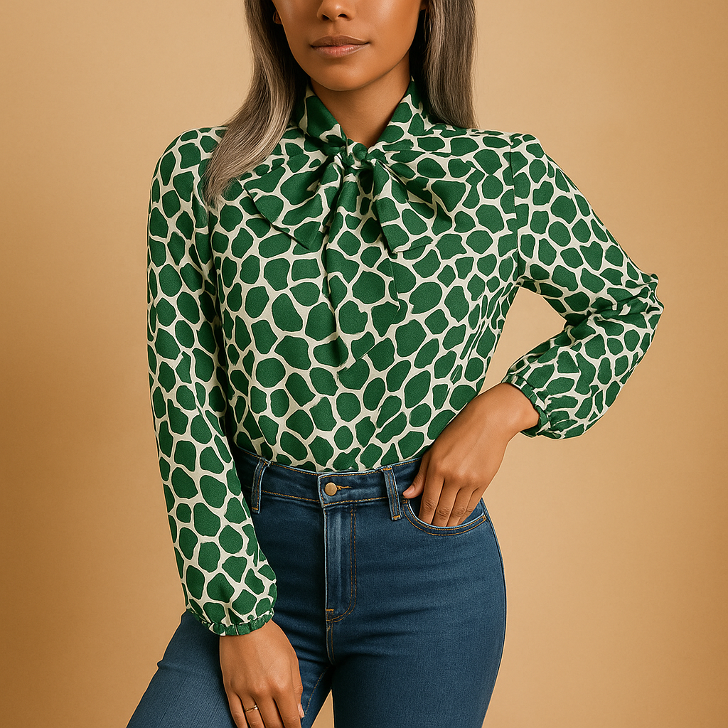 Elegante Bluse Damen mit Punktmuster und Strickdetails | Fenna-Zermatt Boutique