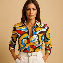 Elegante Bluse Damen mit Transhipment Hals und Druck | Nina-Zermatt Boutique